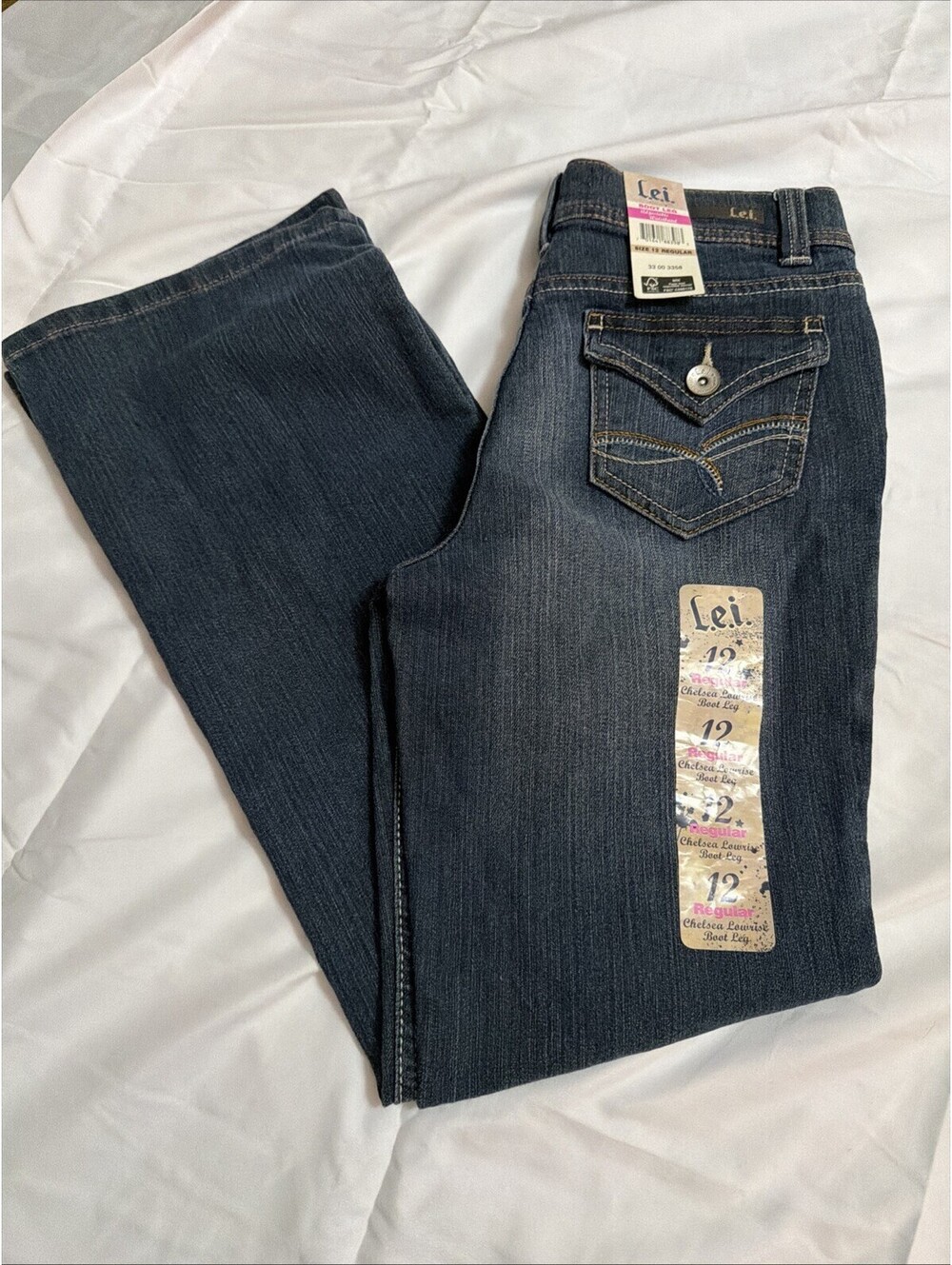 L.E.I. Girls Bootcut Jeans Size 12 Reg Chelsea Blue Denim Stretch Boot Leg